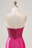 Strapless Fuchsia Corset Homecoming Dress with Beading