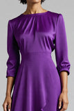 Plum Ruffled Satin A Line Midi Wedding Guest Dress