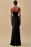 Black Strapless Mermaid Ruched Formal Dress With Slit