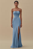 Black Strapless Mermaid Ruched Formal Dress With Slit