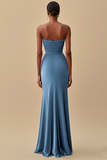 Black Strapless Mermaid Ruched Formal Dress With Slit