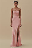 Black Strapless Mermaid Ruched Formal Dress With Slit