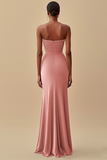 Black Strapless Mermaid Ruched Formal Dress With Slit