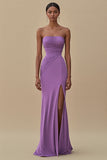 Black Strapless Mermaid Ruched Formal Dress With Slit