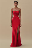 Black Strapless Mermaid Ruched Formal Dress With Slit