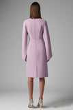 Purple Long Sleeve Sheath Midi Wedding Guest Dress