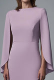 Purple Long Sleeve Sheath Midi Wedding Guest Dress