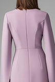 Purple Long Sleeve Sheath Midi Wedding Guest Dress