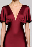 Grey A Line Satin Midi Wedding Guest Dress with Flutter Sleeve