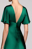 Grey A Line Satin Midi Wedding Guest Dress with Flutter Sleeve