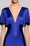 Grey A Line Satin Midi Wedding Guest Dress with Flutter Sleeve