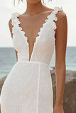 Ivory V Neck Asymmetrical Boho Wedding Dress