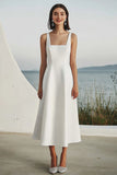 Ivory A Line Square Neck Long Engagement Dress