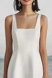 Ivory A Line Square Neck Long Engagement Dress
