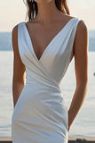 Ivory Sheath V Neck Engagement Dress with Slit
