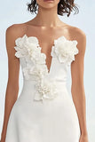 Strapless Ivory A Line Graduation Dress with 3D Flowers