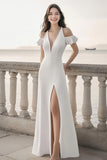 Ivory Cold Shoulder A Line Engagement Dress with Slit