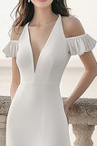 Ivory Cold Shoulder A Line Engagement Dress with Slit