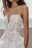 Tiered Ivory A Line Lace Graduation Dress with Ruffles
