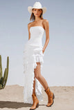 Strapless Tiered Sheath Ivory Asymmetrical Wedding Dress