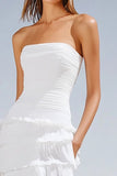 Strapless Tiered Sheath Ivory Asymmetrical Wedding Dress