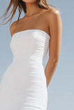 Strapless A Line Ruffled Ivory High Low Wedding Dress