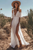 Cold Shoulder A Line Ivory Wedding Dress With Slit