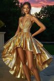 Metallic Gold High Low A Line Homecoming Dress
