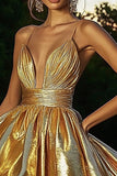 Metallic Gold High Low A Line Homecoming Dress