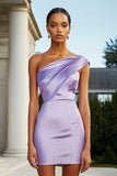 Satin One Shoulder Purple Cocktail Dress