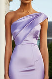Satin One Shoulder Purple Cocktail Dress