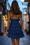Halter Navy Tiered A Line Cocktail Dress