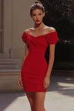 Red Off The Shoulder Bodycon Cocktail Dress