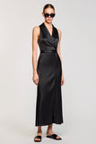 V Neck Black Sheath Satin Wedding Guest Dress