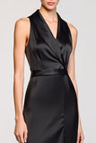 V Neck Black Sheath Satin Wedding Guest Dress