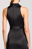 V Neck Black Sheath Satin Wedding Guest Dress