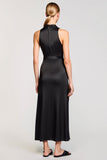 V Neck Black Sheath Satin Wedding Guest Dress