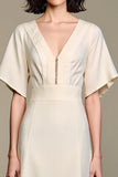 White A Line V Neck Long Wedding Guest Dress