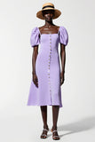 Purple A Line Short Sleeves Midi Wedding Guest Dress