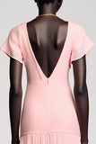 Pink A Line Wedding Guest Dress with Short Sleeve