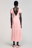 Pink A Line Wedding Guest Dress with Short Sleeve