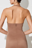 Desert Rose Halter Ruched Sheath Wedding Guest Dress