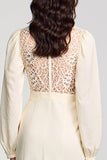 Ivory Bodycon High Neck Wedding Guest Dress with Long Sleeves