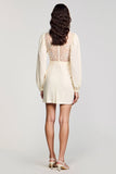 Ivory Bodycon High Neck Wedding Guest Dress with Long Sleeves
