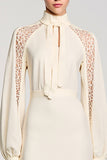 Ivory Bodycon High Neck Wedding Guest Dress with Long Sleeves