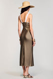 Olive Round Neck Sheath Satin Wedding Guest Dress