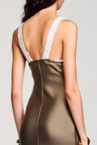 Olive Round Neck Sheath Satin Wedding Guest Dress