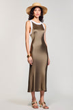 Olive Round Neck Sheath Satin Wedding Guest Dress