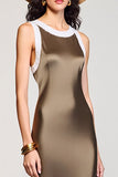 Olive Round Neck Sheath Satin Wedding Guest Dress