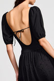 Black Scoop Neck A Line Wedding Guest Dress